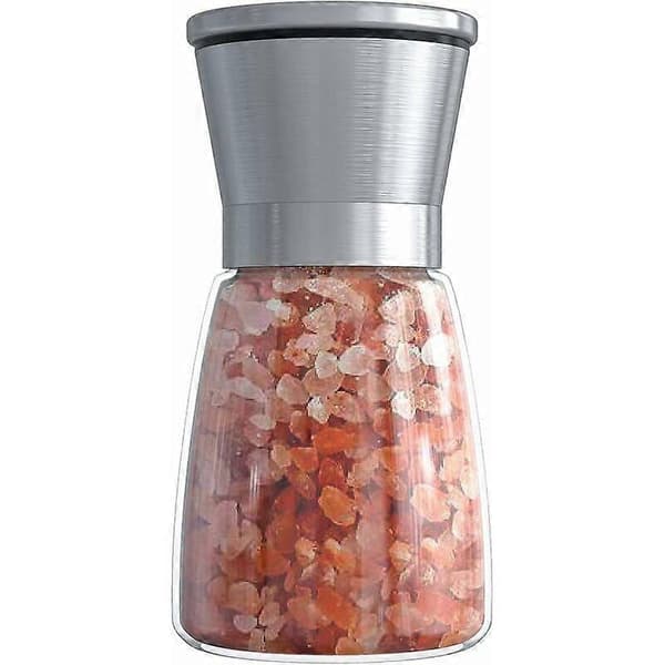 Peberkværn i rustfrit stål med glaskrop, manuelt justerbar keramisk kværn, urte-krydderikværn til groft havsalt, peber (rustfrit stål, dværg)