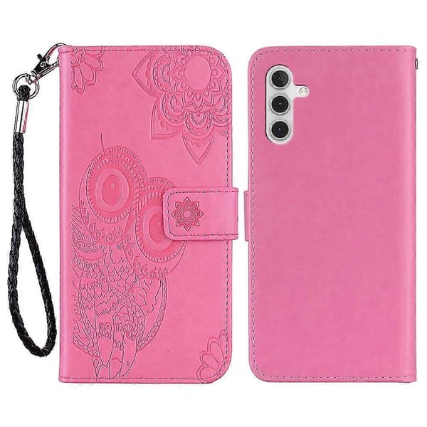 För Samsung Galaxy A16 5G/4G Uggla Blomma Tryck Läderfodral Plånbok Telefonfodral med Axelrem - Rosa (Rosa)