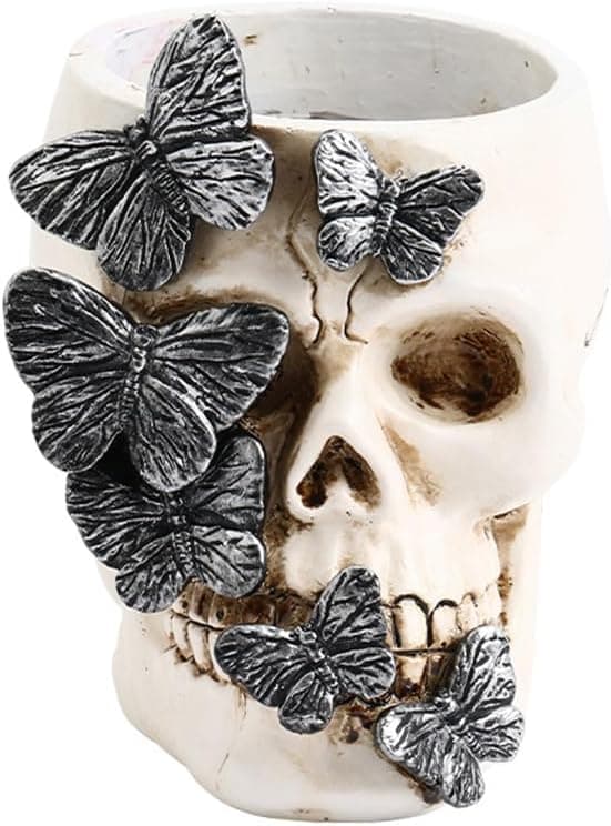 Halloween-dekorasjoner, hodeskalle og sommerfugl-blyantholder