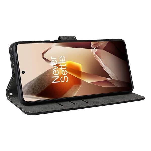 Til OnePlus 13 Wallet Telefon Cover RFID Blokerende PU Læder Flip Cover Støttefod - Sort (Sort)