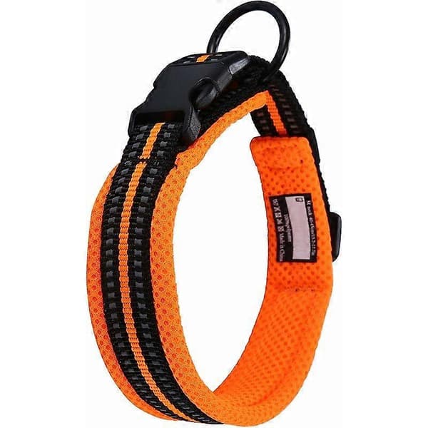Hundhalsband, Justerbart Vadderat Stort/Medium/Litet Hundhalsband med Reflexremsa (Orange L)