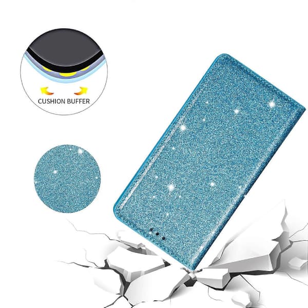 Glitter PU Läder + TPU Kortplats Telefonfodral för Samsung Galaxy S25 Ultra - Blå (Blå)