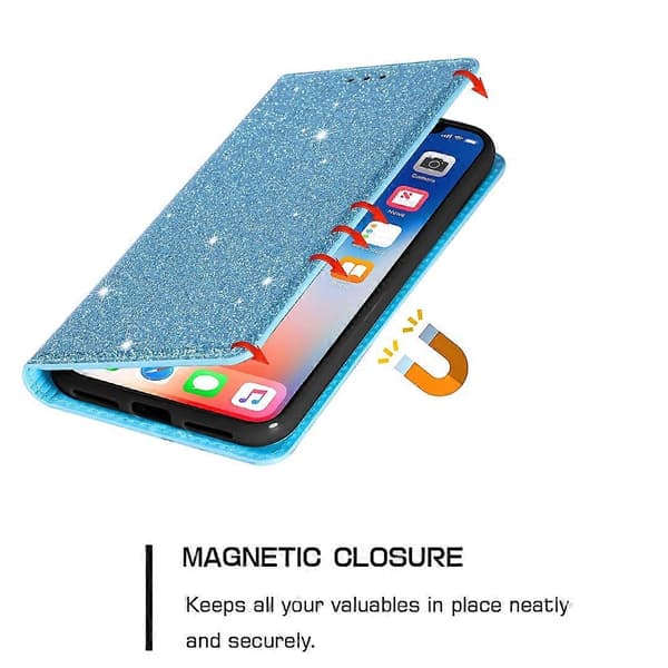 Glitter PU Läder + TPU Kortplats Telefonfodral för Samsung Galaxy S25 Ultra - Blå (Blå)