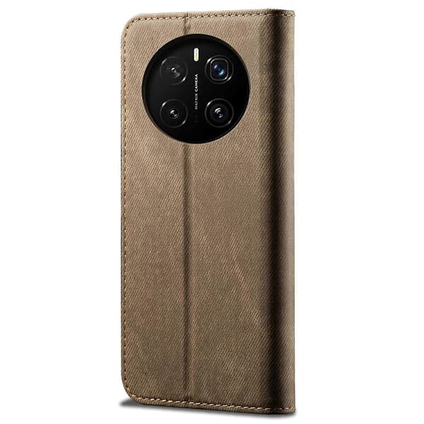 Honor Magic7 5G Mobilskal Denim Textur Repskydd Läder Ställ Telefonskydd - Khaki (Khaki)