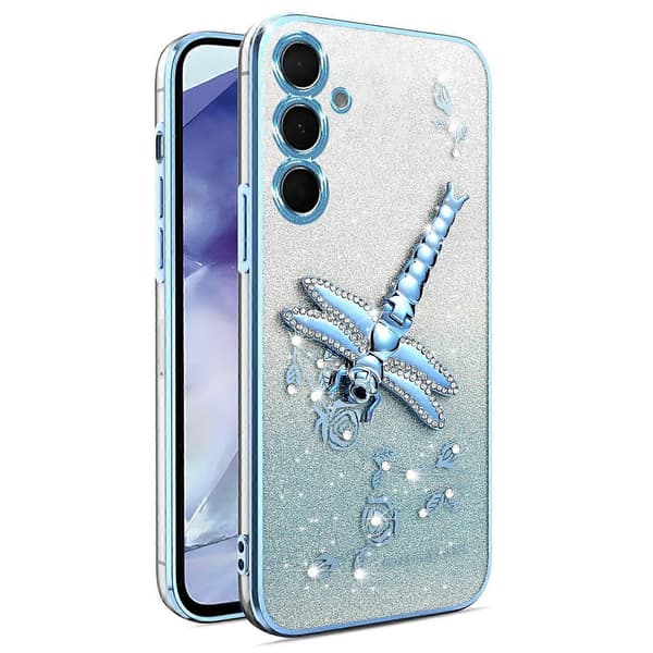 KADEM mobilskal för Samsung Galaxy S24 med trollsländestativ TPU blomma flash mobilskal - blå (blå)