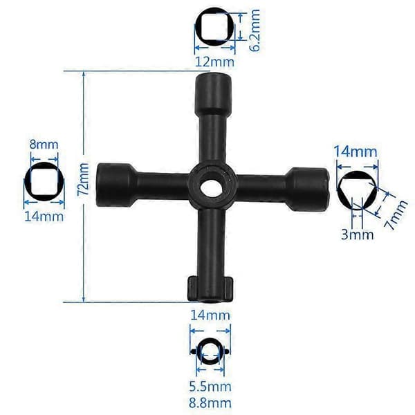 2 stk. 4-vejs multifunktionsnøgle Universal krydsnøgle Gas zinklegeringsnøgle (sort) 72 mm