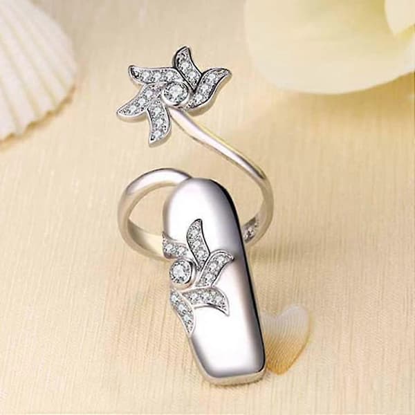 1 Sett/ 4 stk Rhinestone Fingernegl Ring Finger Tips, Sølv