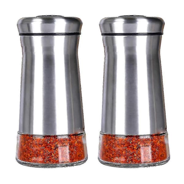 Sæt med salt- og peberbøsser - Krydderidispenser med justerbare hældehuller - Rustfrit stål og glas