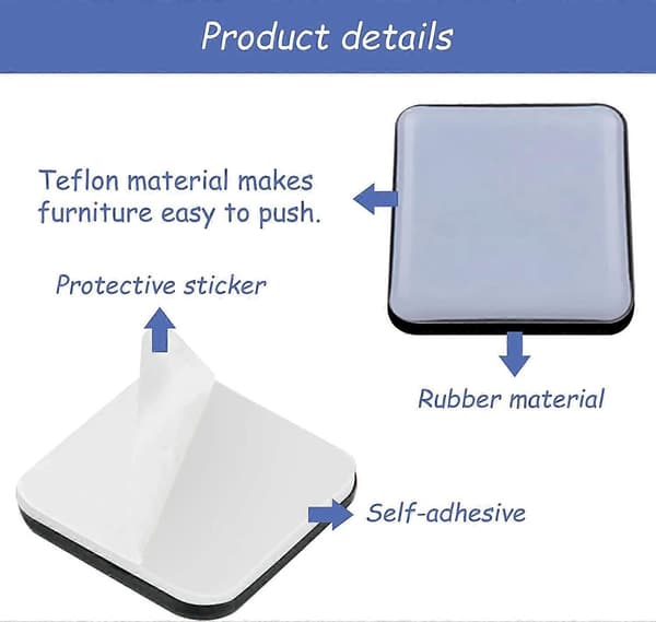 Møbelglidere, 16 stk. PTFE Teflon Firkantede Selvklebende Møbelglidere, Møbelbevegerputer for Glatte Gulv og Tepper (25 x 25 mm)