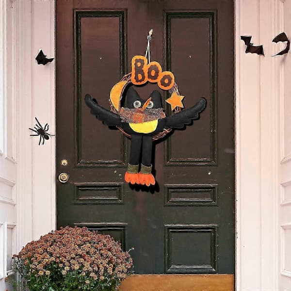 Halloweenkrans til inngangsdør med ugle, halloweendekorasjoner, halloweenfestdekorasjon