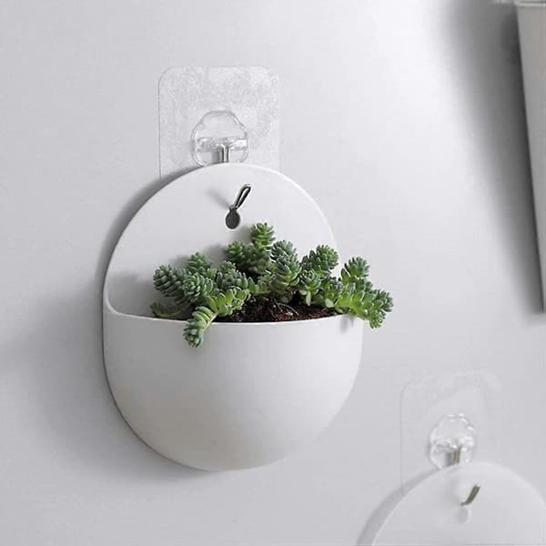 3 st Väggmonterad Plastblomkruka Halvmåne Väggblomkrukor för Luftväxter Levande Suckulenter Gräs (Vit)
