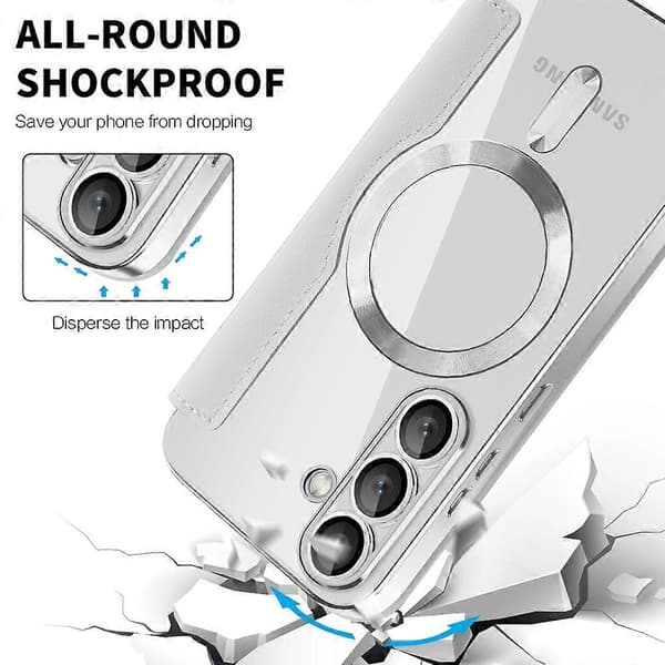 För Samsung Galaxy S25+ Mobilskal, Kompatibelt med MagSafe RFID-blockerande Läder Mobilskal - Silver (Silver)