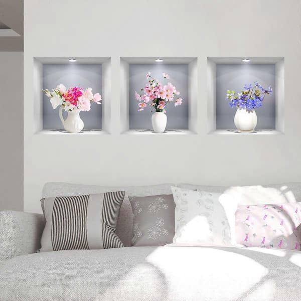 3D-effekt väggdekor blommor i vas väggdekor väggdekoration för sovrum vardagsrum kontor