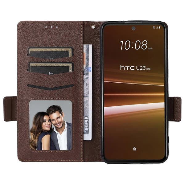Til HTC U23/U23 Pro 5G Litchi Tegnebogsholder PU Læder Telefon Cover - Brun (Brun)
