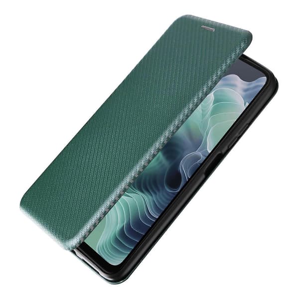 Flipfodral i läder med kolfibertextur (Grön, för Motorola Moto G35)