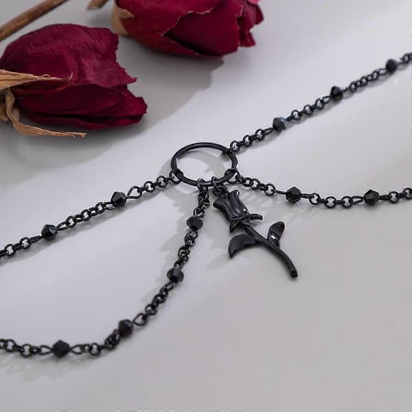 Rose Halskjeder Svart Gun Plated Blomsteranheng