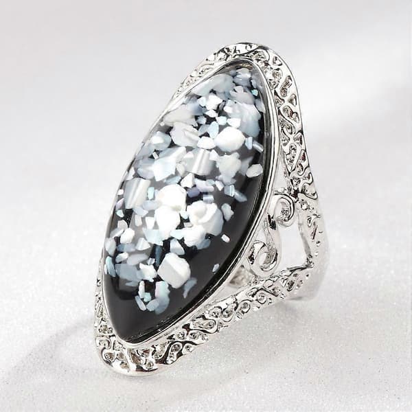 Lyxig Skalring Dam Charm Konstgjord Korallaccessoar Silver Oval Retro Stor Ring