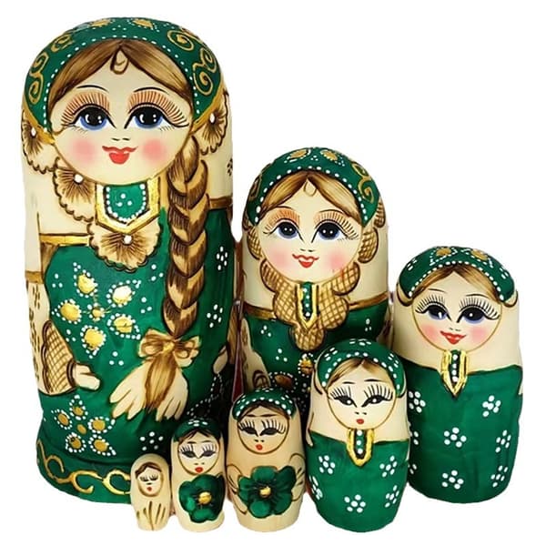 7 st Söta Gröna Tröjfläta Flicka Ryska Dockor Matryoshka Leksaker