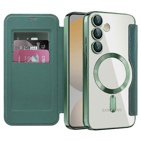 För Samsung Galaxy S24 FE Mobilskal, Kompatibelt med MagSafe RFID-blockerande Läderfodral