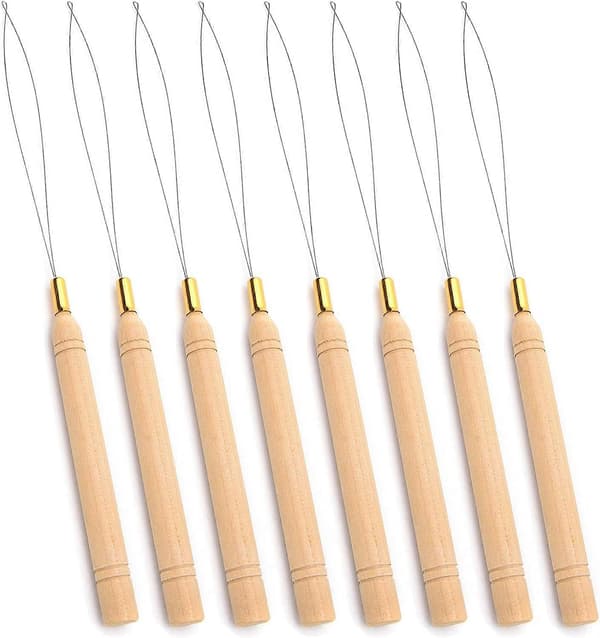 Hårförlängning Loop Needle Threader Tool, Trä Hårförlängning Dragkrok Verktyg för Micro Rings Nano pärlor Styling Tillbehör 8 st, 233mm