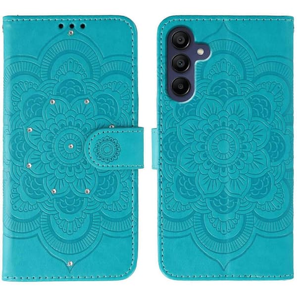 För Samsung Galaxy S25 FE Mobilskal Strassdekoration PU Läder Mandala Tryck Design Telefonskyddsfodral