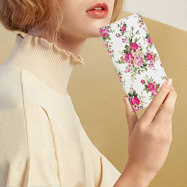 Honor X6c 4G Plånboksfodral PU Läder Tryckt Ställ Telefonfodral med Rem (Röd, Röd Blomma)
