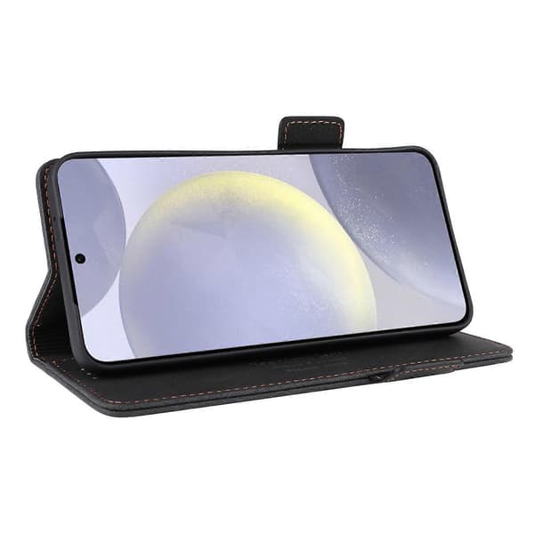 Til Samsung Galaxy S25+ Mobiltelefon Etui Læder Wallet Flip Telefon Beskyttelsesetui med Hardware Dekoration - Sort (Sort)