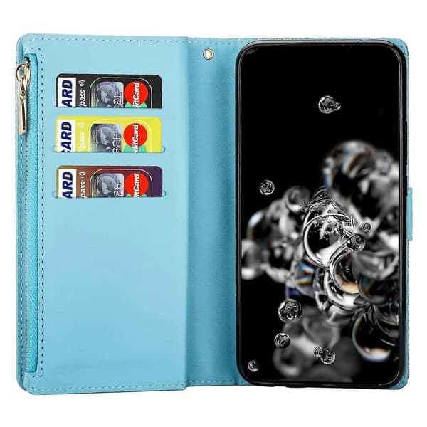 För Samsung Galaxy A15 4G/5G Telefonfodral Blixtlåsficka PU Läder Plånbok Glitter Telefonfodral - Blå (Blå)