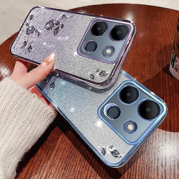 KADEM för Infinix Smart 7 4G Gradient Flash TPU Telefonfodral Rhinestone Blomma Anti-fall Telefonfodral (Roséguld)