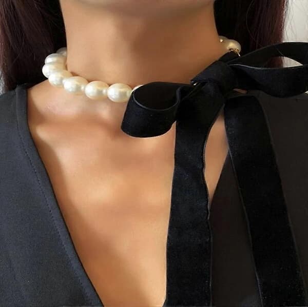 Trendy Perle Choker Halskjede For Kvinner Daglig Bruk (svart)