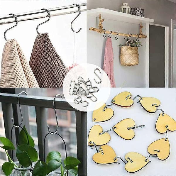 10-pack S-krokar, S-formade krokar i rostfritt stål för köksskåp, litet kontor, kök, badrum, sovrum, sparar mycket plats (silver)