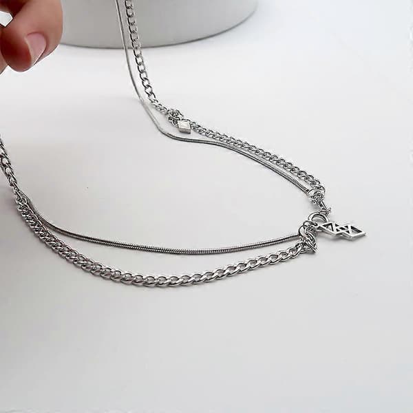 Utsökt lagerhalsband handgjort myntrör triangulär kon hänge flerlager justerbart lagerkedja halsband set damer flickor SILVER