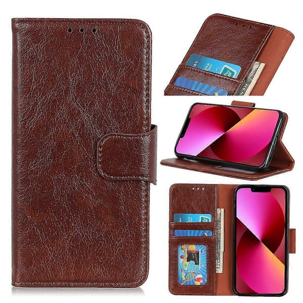 Nappa Læder Horisontal Flip Cover til iPhone 13 med Holder, Kortlommer &amp; Pung (Brun)