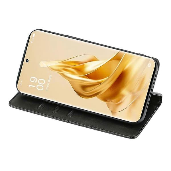 Kalveskinds tekstureret lædercover med kortholder til Oppo A78 4G - Sort (Sort)