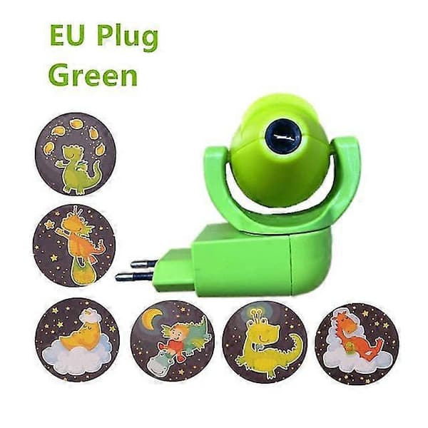 Stjerne Måne Dyreprojektor LED Projektor 6 Bilder Sensor EU Plugg Nattlys Lampe for Barn Barnerom Dekor Grønn