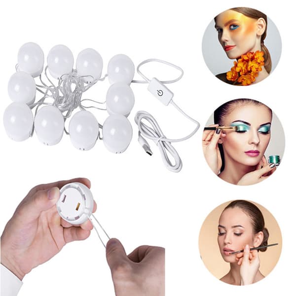 3 farvede lys, 14 dæmpbare LED-pærer, USB-genopladelige pærer - perfekte til makeup - fremhæver din skønhed