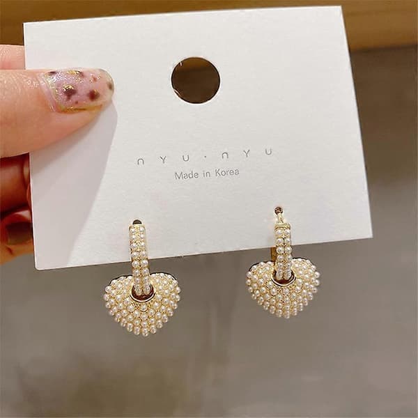 Mode Smykker Sød Kærlighed Fuld Perle lille bøjle 14K guld Øreringe Elegante Kvinder Bryllupsfest Øreringe