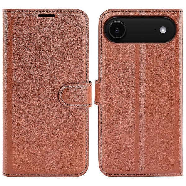 För iPhone 17 Air Fodral Litchi Textur Stötsäkert Läder Plånboksfodral (Brun, Brun)