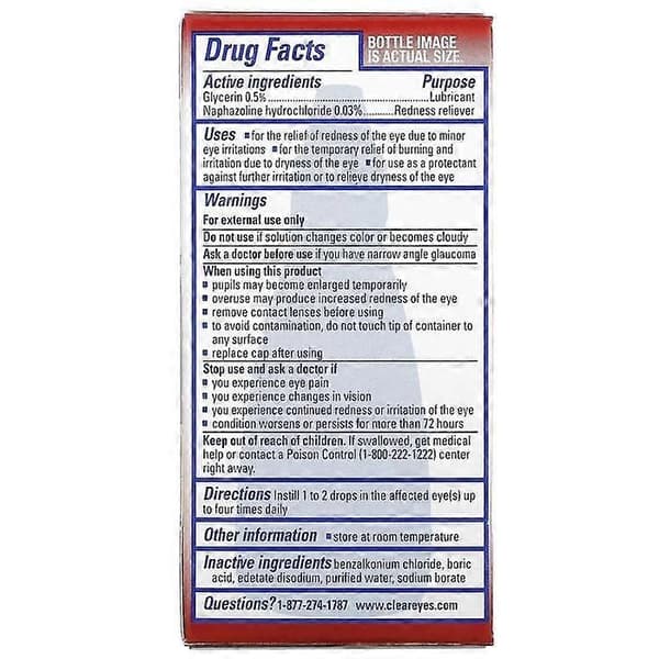Ögondroppar - Clear Eyes - Maximal avsvällande - 15 ml - Hypoallergen - Flytande