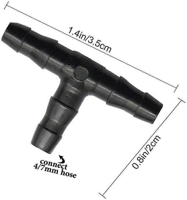 100 stk. T-rørfitting 4/7 mm - T-fitting Vandingsforbindelse Drypvanding Forstøvningsdyse Mikro Spray Irrigation Samling til Slangesystemer Automatisk Værktøj