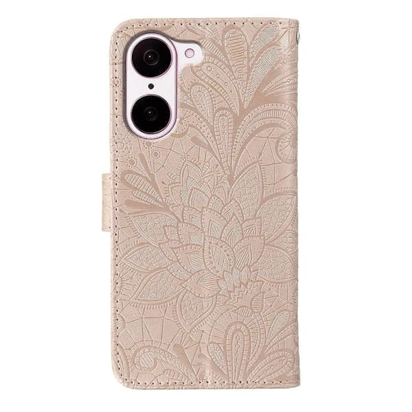 För OnePlus Ace 5 Racing 5G Mobilskal Spetsblomma PU Läder Flip Plånbok Mobilskal (Rosa Guld, Roséguld)