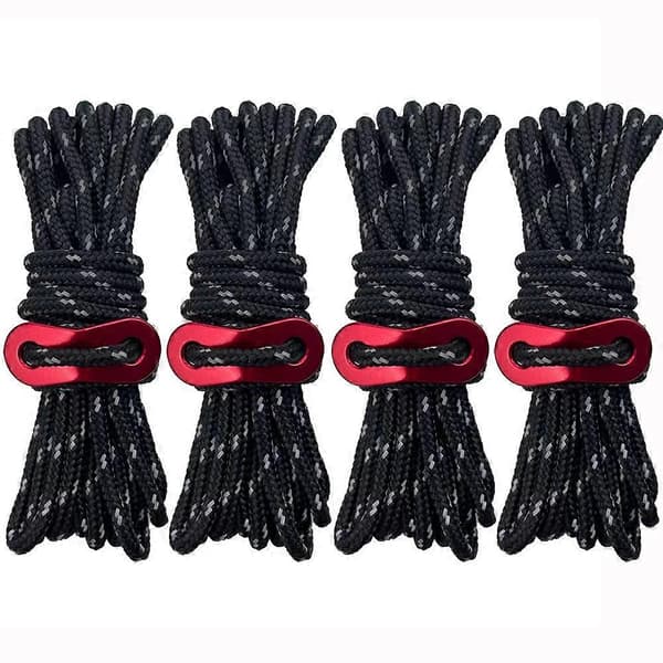 8 Knot Kraftig Campingtau 3,5 mm Utendørs Reflekterende Barduner Solid Svart Pakke med 4
