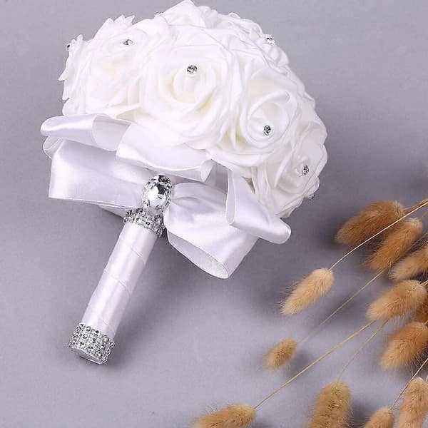 Brude Bryllup Kunstige Blomster, Brudepikebukett, Kunstig, Hvit18*24cm;