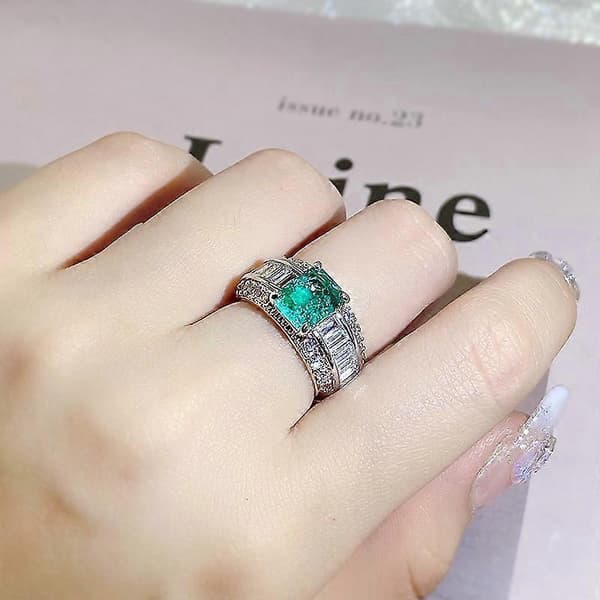 Diamant full ring grønn simulert smaragd dame smaragd anheng firkant