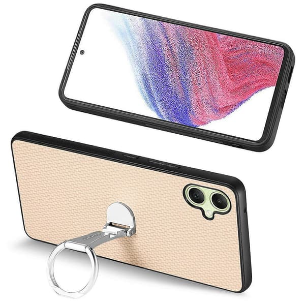 CASENEO C1-19 för Samsung Galaxy A06 Mobiltelefonfodral Vikbart Ställ Läder Baksida Kolfibertextur (Aprikos)