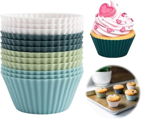 Silikon muffinsformer, sett med 12 gjenbrukbare muffinsformer