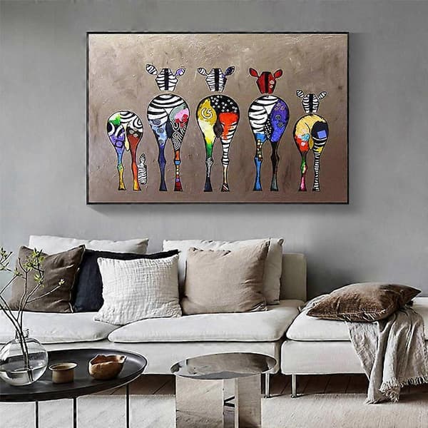 Zebra Herd Färgglada Bakdelar Gatukonst Canvas utan Ram 40x50cm