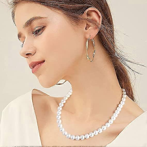 Perlehalskæder til mænd og kvinder, perlehalskæde til mænd, perle choker halskæde 8 mm hvide runde perlehalskæder til kvinder og mænd