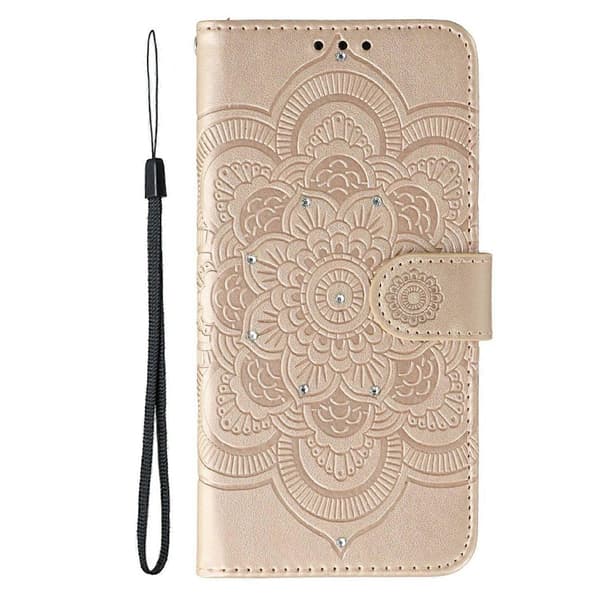 För Motorola Edge 60 Pro 5G Mobilskal Strass Dekoration PU Läder Mandala Tryck Design Mobilskyddsfodral