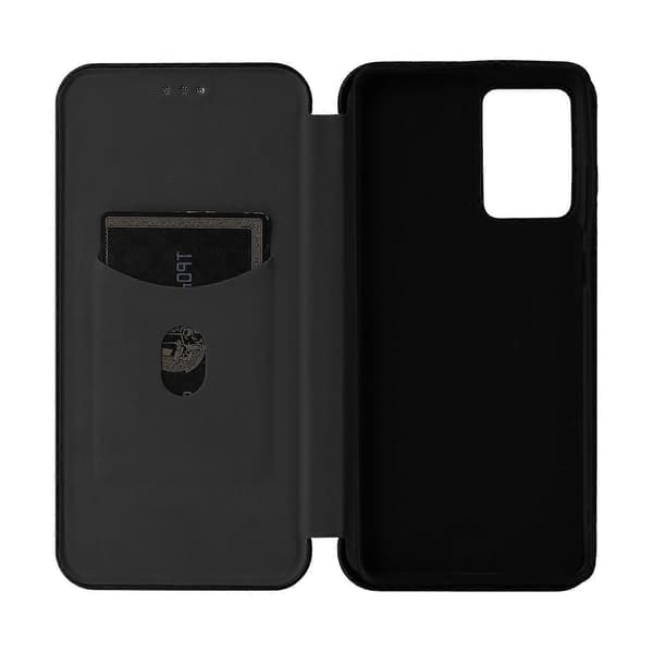Kolfibertextur Flip Läder Telefonfodral (Svart, för Motorola Moto G85)